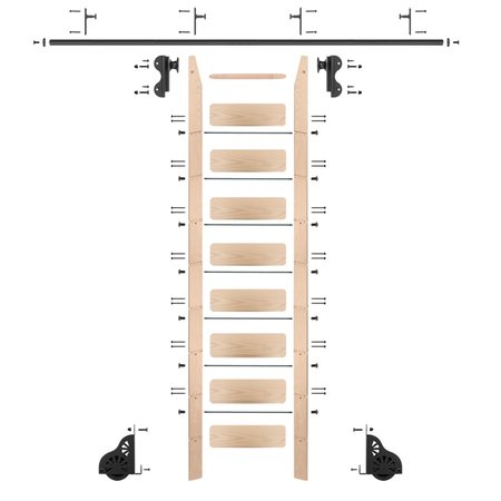 QUIET GLIDE Ladder 8.92 ft. Unfinish Maple Black Hook Roller Kit with 8 ft. Rail QG.510-9MA-08-V.08